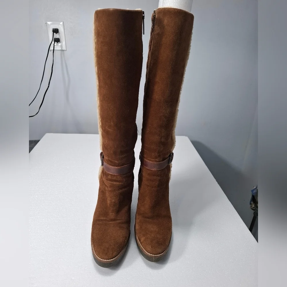Aquatalia Brown Suede Over the Knee Boots Faux Fur Quilted Size 8